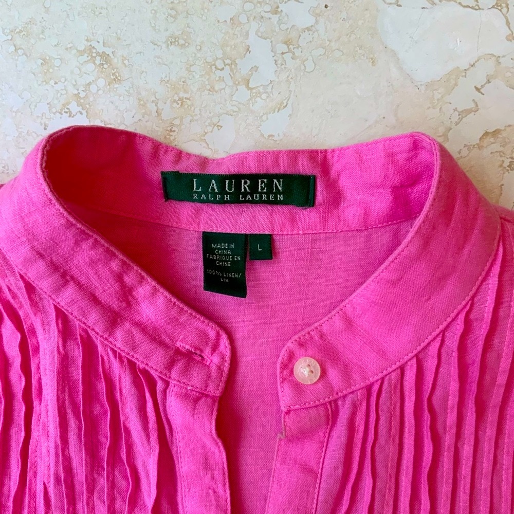 Lauren Ralph Lauren Linen Barbie Pink Tunic sz L - Picture 2 of 6